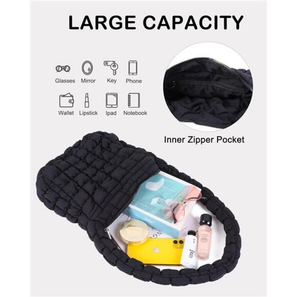 Puffer Quilted Shoulder Bag for Women Puffy Bubble Tote Bag Lightweight - Picture 3 of 7